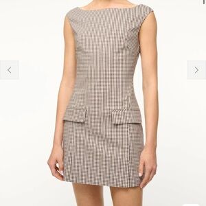 STAUD NEW WALKER DRESS DARK CHOCOLATE MICRO CHECK GINGHAM